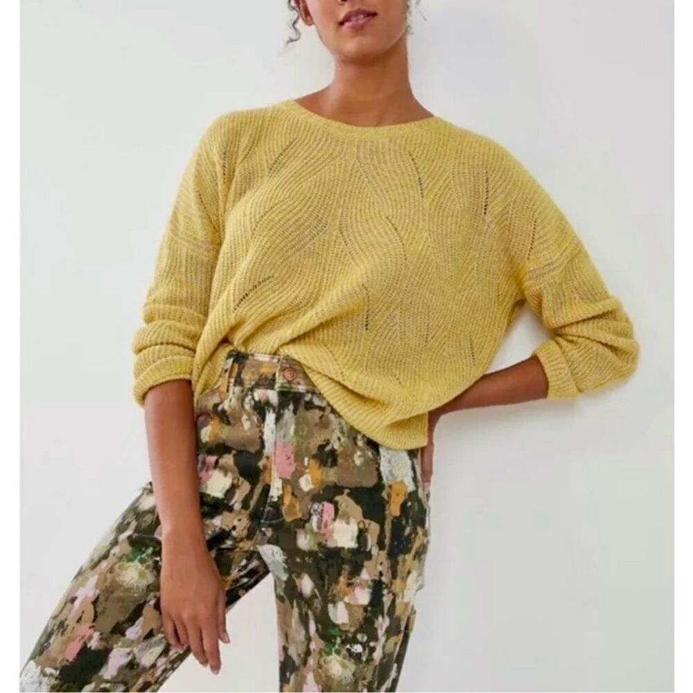Anthropologie Keely Sweater M Yellow Loose Knit Dolman Pullover Wool‎ Blend